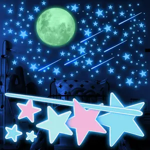 Glow-in-the-Dark Stars and Moon Wall Decals – Fluorescent Ceiling Star Stickers, Self-Adhesive 3D Luminous  Night Sky Decorations for Kids Bedroom, Baby Room & Home Décor