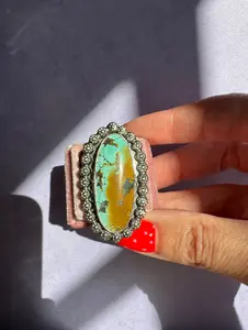 Turquoise Surfboard Ring in Sterling Silver | Berry Wire  Border — Ready to Ship, One of a Kind