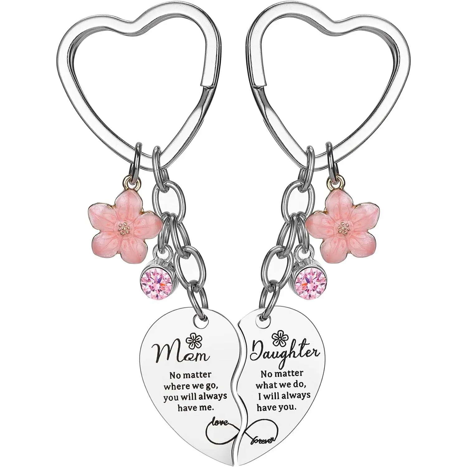 Cute Keychains for Mom, Lightweight 2-Piece Heart Shaped Metal Alloy Set for Handbags - Birthday Gift Ideas & Mother's Day Present, Daughter, Holiday, Matching Pair, Elegant, Portable Size, Everyday, Mother Daughter Matching Design