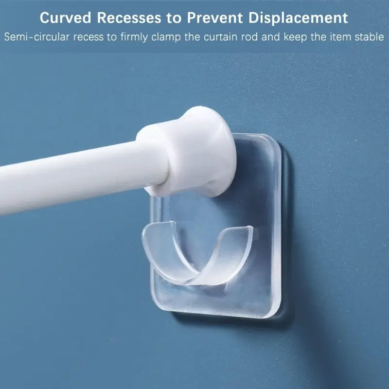 10/2-Pack Drill-Free Adhesive Curtain Rod Brackets - Transparent Plastic Bathroom & Window Tension Rod Brackets, Easy Install Wall-Mounted Shower Rod Brackets, Space-Saving Bathroom Accessories, Shower Curtain Rod, Shower Essentials