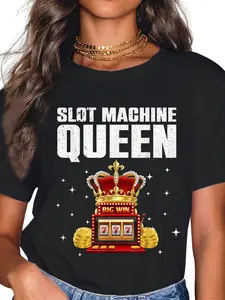 100% Cotton Unisex Cool Slot Machine Queen Art For Women Girls Casino Gambler T-Shirt