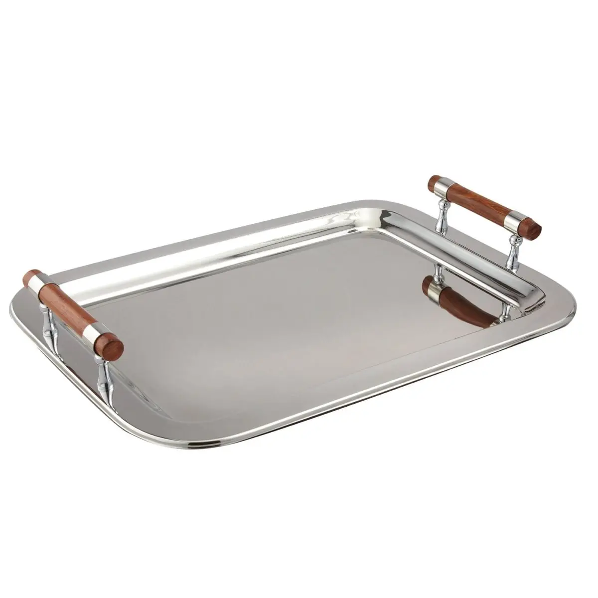 Stylish Wooden Handle Rectangular Kitchen Tray - 22 x 15.5 in, for Utensils, Plates, Home Use, Cooking