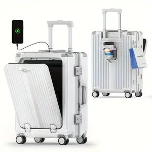 Stylish 22" spinner luggage with aluminum frame, USB charging, TSA lock, durable PC shell and aluminum handle