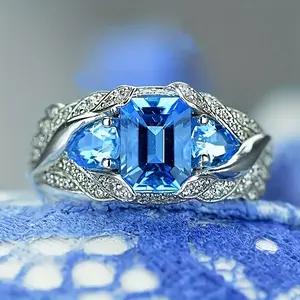Universal Shiny Square Blue Synthetic Zircon Ring - Fashionable and Luxurious for Men and Women - Ideal for Party, Engagement, Wedding, Birthday Gifts
