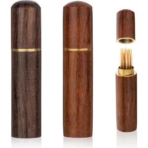 2Pack Toothpick Holder Portable Wood Toothpick Case Waterproof Handmade Craft Toothpick Pocket Box Mini Toothpick Box for Storage Toothpick Needle Pill Bead Ear Pick Cotton Swab and Other Small Object