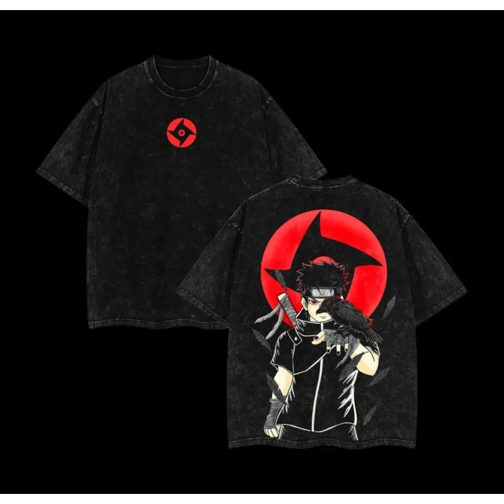 Shisui Uchiha x Naruto Anime Double Printed Vintage Washed Tee Unisex Oversize Anime Manga Washed Heavyweight Cotton T-shirt Naruto Merch ShiShui Fan Naruto anime merchandise