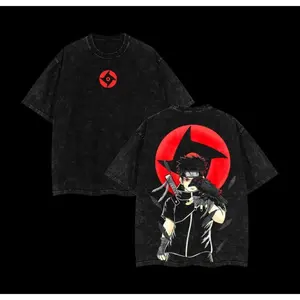 Shisui Uchiha x Naruto Anime Double Printed Vintage Washed Tee Unisex Oversize Anime Manga Washed Heavyweight Cotton T-shirt Naruto Merch ShiShui Fan Naruto anime merchandise