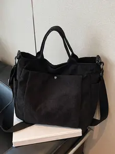 Niche retro  simple  casual and versatile tote bag with one shoulder slung, double bag design and adjustable shoulder strap messenger bag, versatile texture is suitable for office workers and student parties, Casual Crossbody Bag, Adjustable Strap Satchel