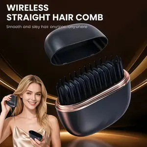 Mini Cordless Hair Straightener Comb - Rechargeable USB- Portable Pocket-Sized Hot Comb with Comb Tip for Bangs, -the- Smoothing, Fast Styling for Straight Hair, Travel-Friendly Hair Brush, Hair Straightening Comb, Wireless Hair Straightener