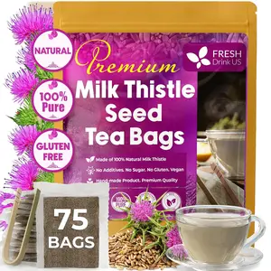 Premium 75 Milk Thistle Tea Bags, 100% Natural & Pure from Milk Thistle Seeds. Milk Thistle Seed Herbal Tea. Milk Thistle Seed Tea. Made with Natural Material Tea Bags. No Sugar, No Caffeine, No Gluten, Vegan. Beverage