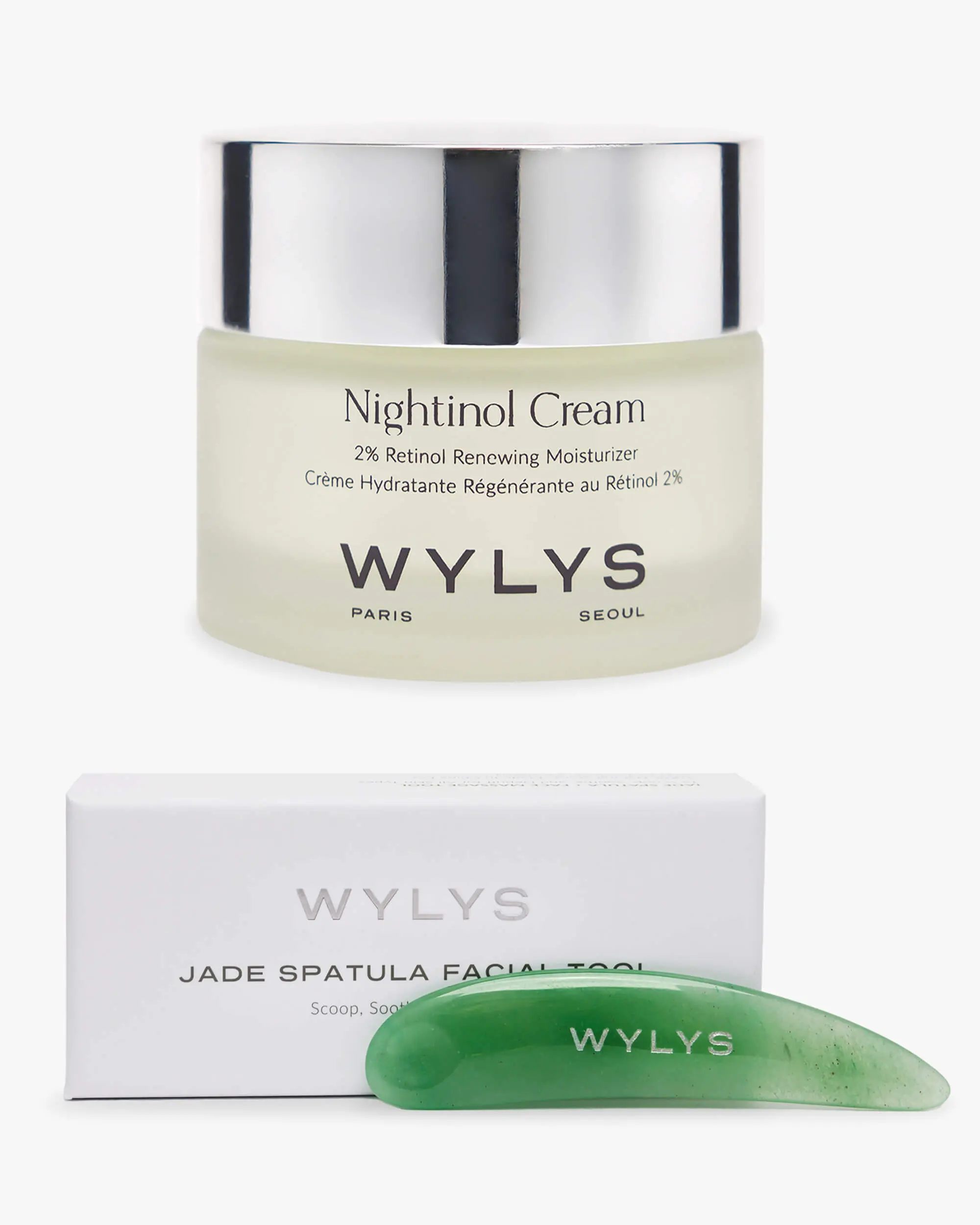 WYLYS Nightinol Cream 2% Retinol Overnight Renewing Moisturizer with Jade or Rose Quartz Spatula Facial Tool for Dry Mature Skin, Hydrating, Repairing Set