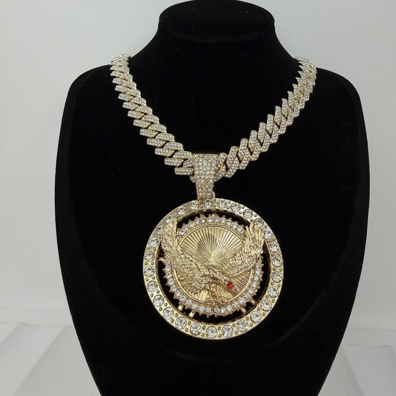 Spinning Coin Centenario 14k Gold Plated Necklace with Medal Pendant CZ Stone 24" Chain Rotatable Centenario