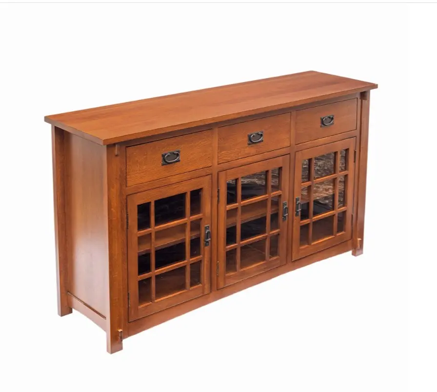 Classic Craftsman Mission Solid Oak Cabinet Sideboard - 65" Indoor Furniture Storage Cupboard, Cabinet Sideboards