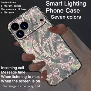 Voice controlled luminous bow phone case, protective cover, Smartphone, cartoon design, call light function, compatible with multiple models For 17Air/17Pro/17promax/17/16promax/16Plus/16Pro/16e/16/15promax/15Plus/15pro/15/14promax/14Plus/14Pro/14
