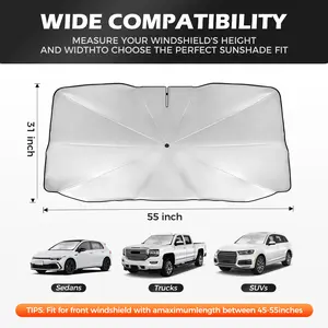 Windshield Sun Shade Umbrella - [Vinyl Coating Heat Shield] Protect Car from Sun Rays & Heat Damage Keep Cool and Protect Interior, Spring Structure Edge Medium 55" L x 31" W