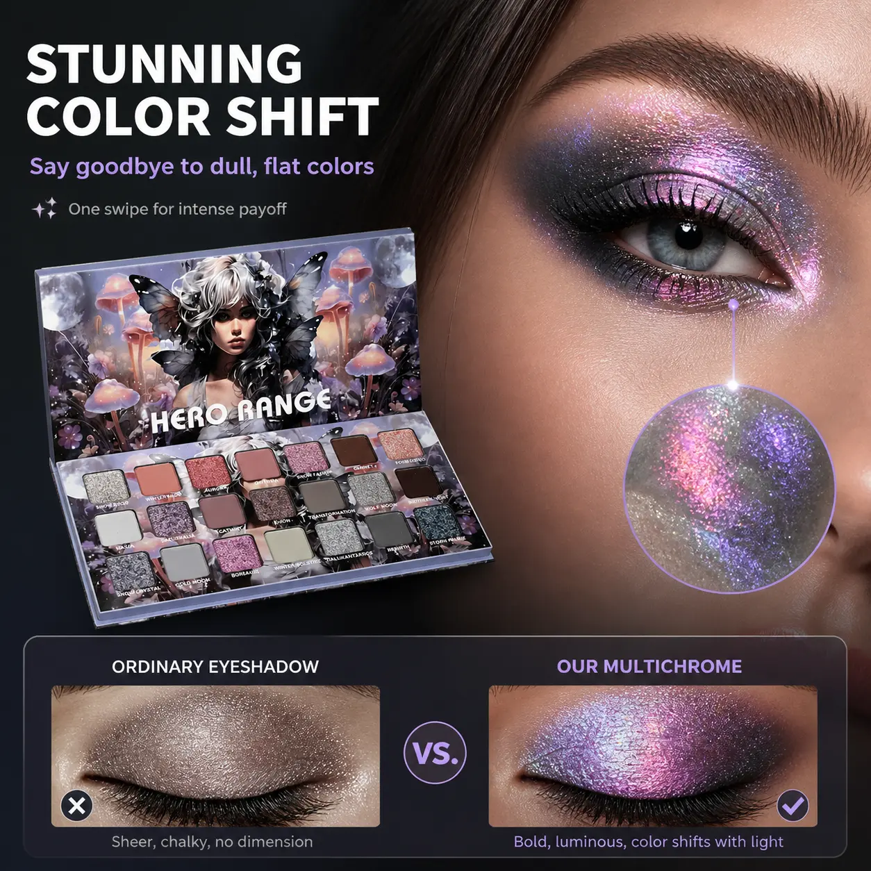 HERORANGE 21-Color Glitchy Glam Anime Fairy Eyeshadow Palette - Matte, Metallic, Shimmer Sparkle Finishes, Waterproof, Long-Lasting, No Fallout, Beginner-Friendly, Buildable Pigment, Alcohol-Free, Hypoallergenic Daily Cosmetic Single Item | Gift Set,summe