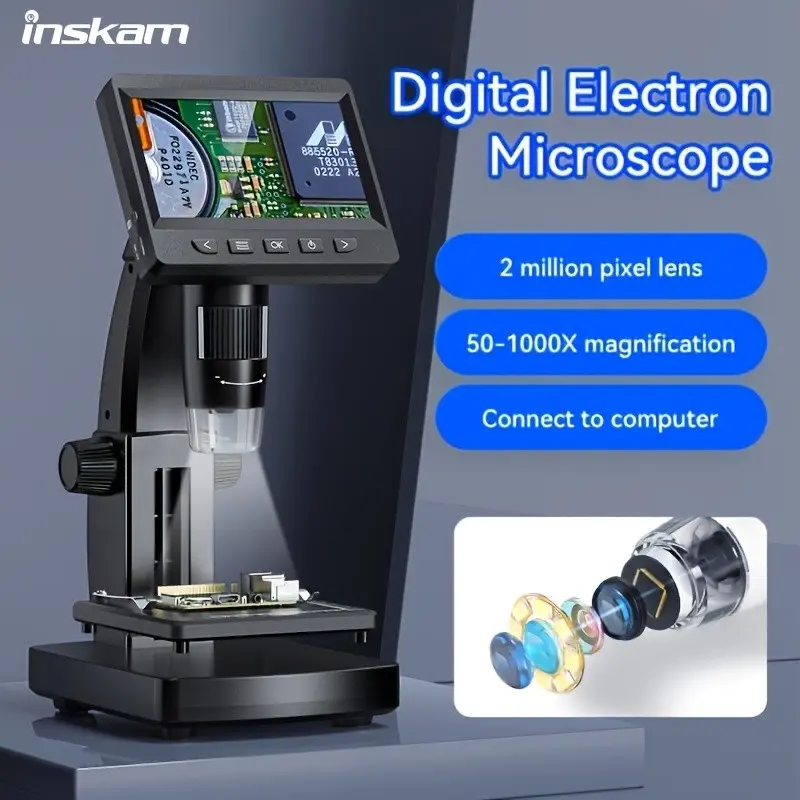 1000X Digital Microscope 8LED Real Shot Rendering Computer Microscop Electron Biological Microscope Black