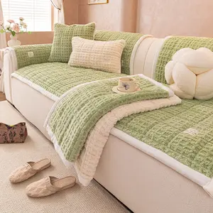 1pc Pure Color Plush Sofa Cushion, Modern Anti-Slip Seat Cover, Dustproof Washable, Soft Non-Fading, Pet Friendly, Fits Bedroom Office Living Room, Couch Slipcover