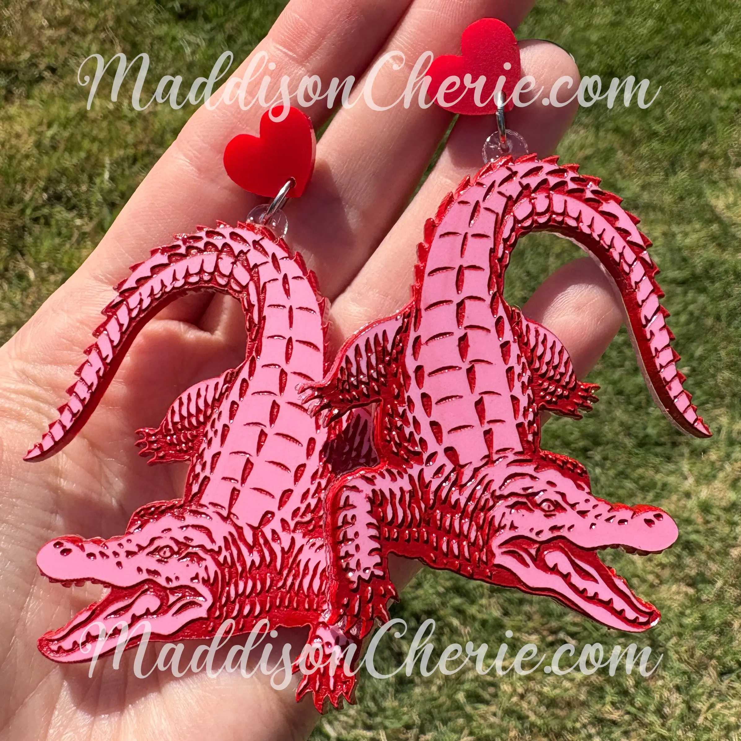 Big Pink Crocodile Earrings