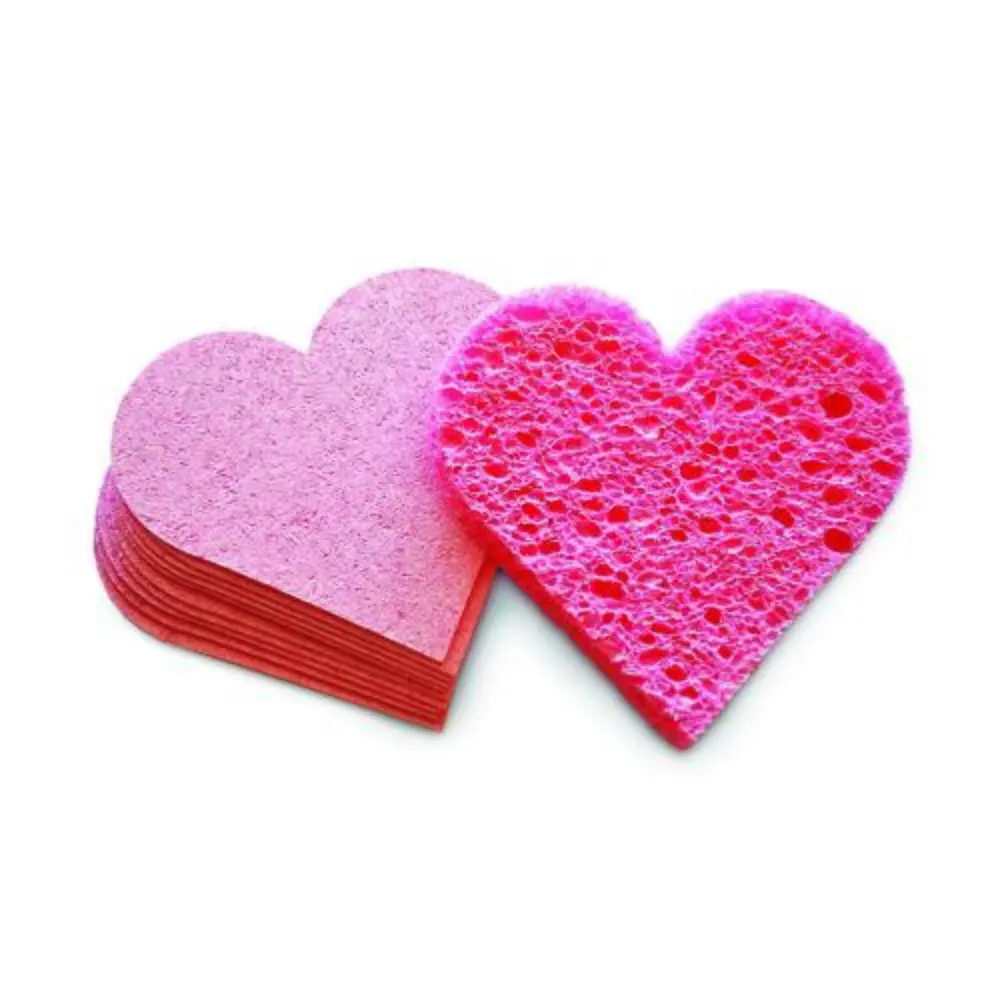 Pink Heart-Shaped Compressed Cellulose Sponges Multi-Pack (2.5 in, 75 Pieces) - Soft, Moisture-Absorbent Home Care Cleansing Tools, Storage-Ready for Eye Area Cosmetic Makeup Removal, Sensitive Skin, Fragrance Free, Makeup Remover, Biodegradable