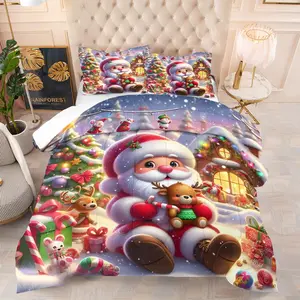 Christmas Gingerbread Man Candy Quilt/Comforter Set (2/3 Pcs) Includes 1 Quilt + 1/2 Pillowcases No Filler Christmas House Light Pine Needle Patterns Family Bedroom Homestay Apartment Themed Room Study for Kids Couples Family Friends Students Young People