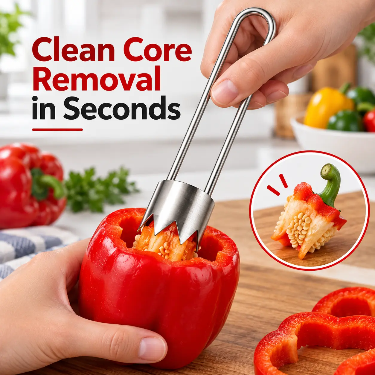 Stainless Steel Fruit Vegetable Corer, Multi-Purpose Stem Remover Tool for Bell Peppers, Tomatoes, Strawberries, Chili Peppers, Quick Seed & Core Remover for Kitchen Prep