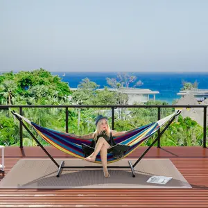 78.7" Double Hammock with Foldable Steel Stand & Carry Bag, Indoor/Outdoor Standing Hammock with 450 LBS Capacity, Perfect for Garden, Camping & Beach Use