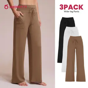 SHOWITTY 3 Pack Women's Wide Leg Pants with Pockets – High Waisted Loose Fit Sweatpants for Yoga, Workout & Lounge