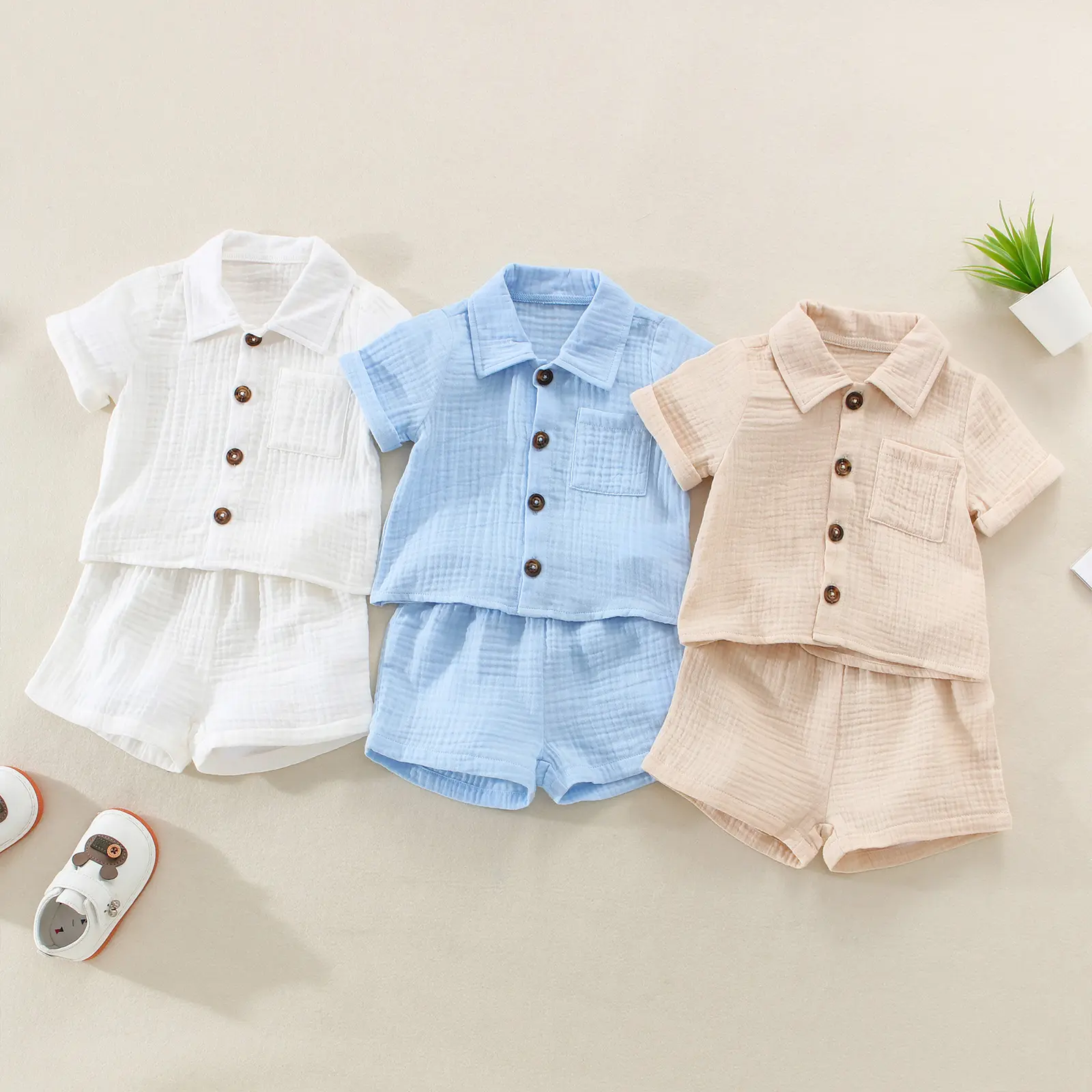 Toddler Baby Little Boy 2Pcs Summer Outfits Short Sleeve Button Down Lapel Shirt + Shorts Set 0-3 Years