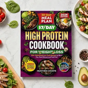 "The $7/Day High Protein Cookbook for Weight Loss, 124 Easy Low Carb Recipes with 30 Day Meal Plan, Budget Friendly High Protein Meals to Burn Fat Naturally, Boost Metabolism, Stay Full and Eat Healthy Without Stress "