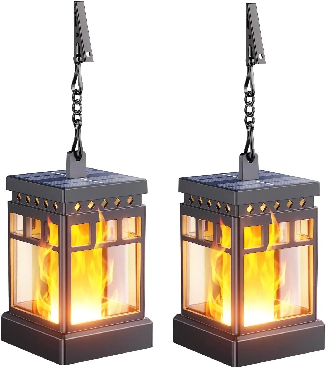 SummerVibes KOOPER 2/4 Pack Hanging Solar Lanterns Outdoor Waterproof, 2PCS Flickering Flame Hanging Solar Lights for Outside, Outdoor Solar Lanterns up to 12 Hours, Lanterns Decorative for Patio Porch Yard Garden Decor