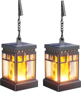 KOOPER 2/4 Pack Hanging Solar Lanterns Outdoor Waterproof, 2PCS Flickering Flame Hanging Solar Lights for Outside, Outdoor Solar Lanterns up to 12 Hours, Lanterns Decorative for Patio Porch Yard Garden Decor