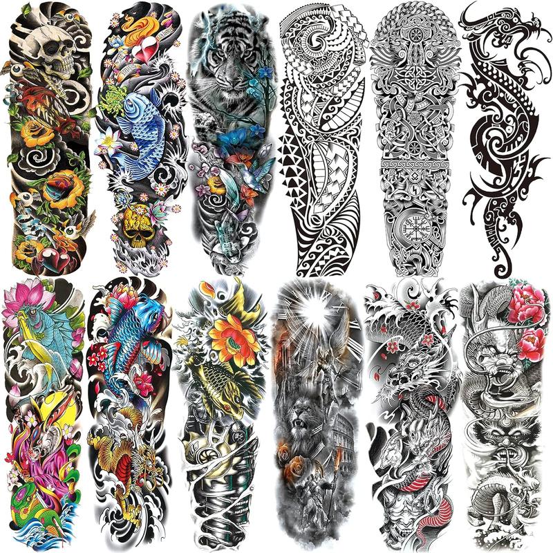 Temporary Sleeve Tattoo for Men and Women (L19“xW7”),Waterproof Realistic Fake Tattoos Long lasting，Halloween Full Arm Temporary Tattoos sticker tattoo sleeve rising sun tattoo