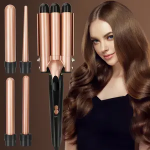 Curling Iron Set Wave Curling Iron 5-in-1 Curling Wand for All Hair Types Comfortable Dual Temperature Quick Heating Dual Voltage with Gloves & 2 Clips Hair Clip Tool Gift