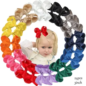 JoyBowie 24 - piece Set of 3 - inch Solid Color Hair Bows for Toddlers - Vibrant and Versatile Hair Accessories boutique baby girl hair bows
