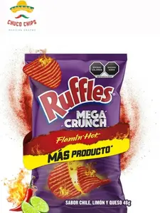 Ruffles Mega Crunch Flamin’ Hot! 5 bags of 36 grams each.