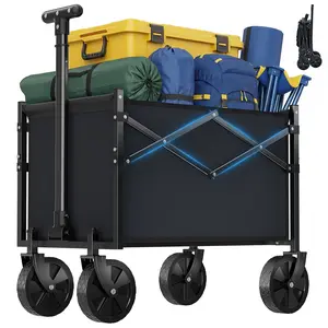 Collapsible Wagon, 220 LBS Folding Utility Cart with Ground-Clearance Handle, Heavy Duty All-Terrain for Grocery, Beach, Garden, Camping & Sports