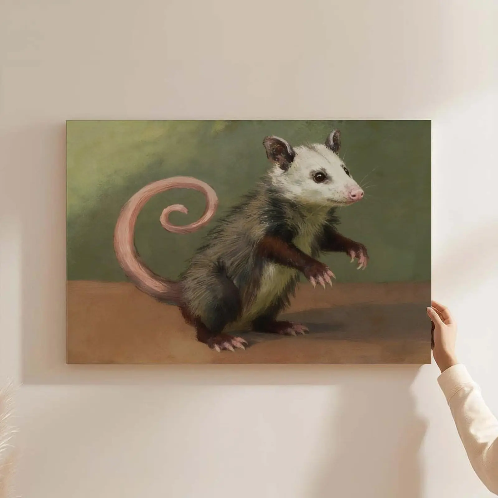 Vintage Comical Opossum Framed Print - Solid Pine Wood Hanging Wall Art, Vibrant Decoration for Animal Lovers, Living Room Accent