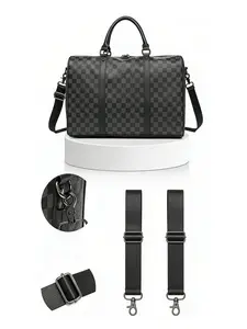 Trendy Chessboard Pattern PU Leather Travel Bag, Large Capacity Luggage for Men and Women, Business Commute/travel/gym Casual Pack