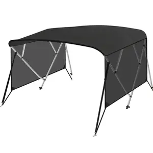 4 Bow Bimini Tops for Boat, 96"L*54" H*73"-78" W Boat Canopy with Zippered Light Transmission Side Curtains, Pu Coating Canvas, 1" Aluminum Frame, Include 2 Straps, 2 Stable Rear Support Pole,Black