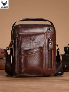 Men's Top Layer Leather Shoulder Bag, Crossbody Messenger Bag, Tablet Case, Handbag, Phone Holder, Large Capacity, Adjustable Strap, Leather Satchel