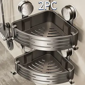 2-Piece Suction Cup Triangle Bathroom Corner Wall Mounted Rack, Bathroom Accessory, No-Drill Washbasin Toilet Plastic Storage Organizer， Shower Caddy