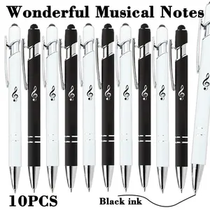 10PCS Musical Note Ballpoint Pen Set, Black & White Color Scheme, Smooth Writing Black Ink, Metal Texture, Perfect Gift for Musicians & Artistic Friends, Ideal for Back to School Gifts