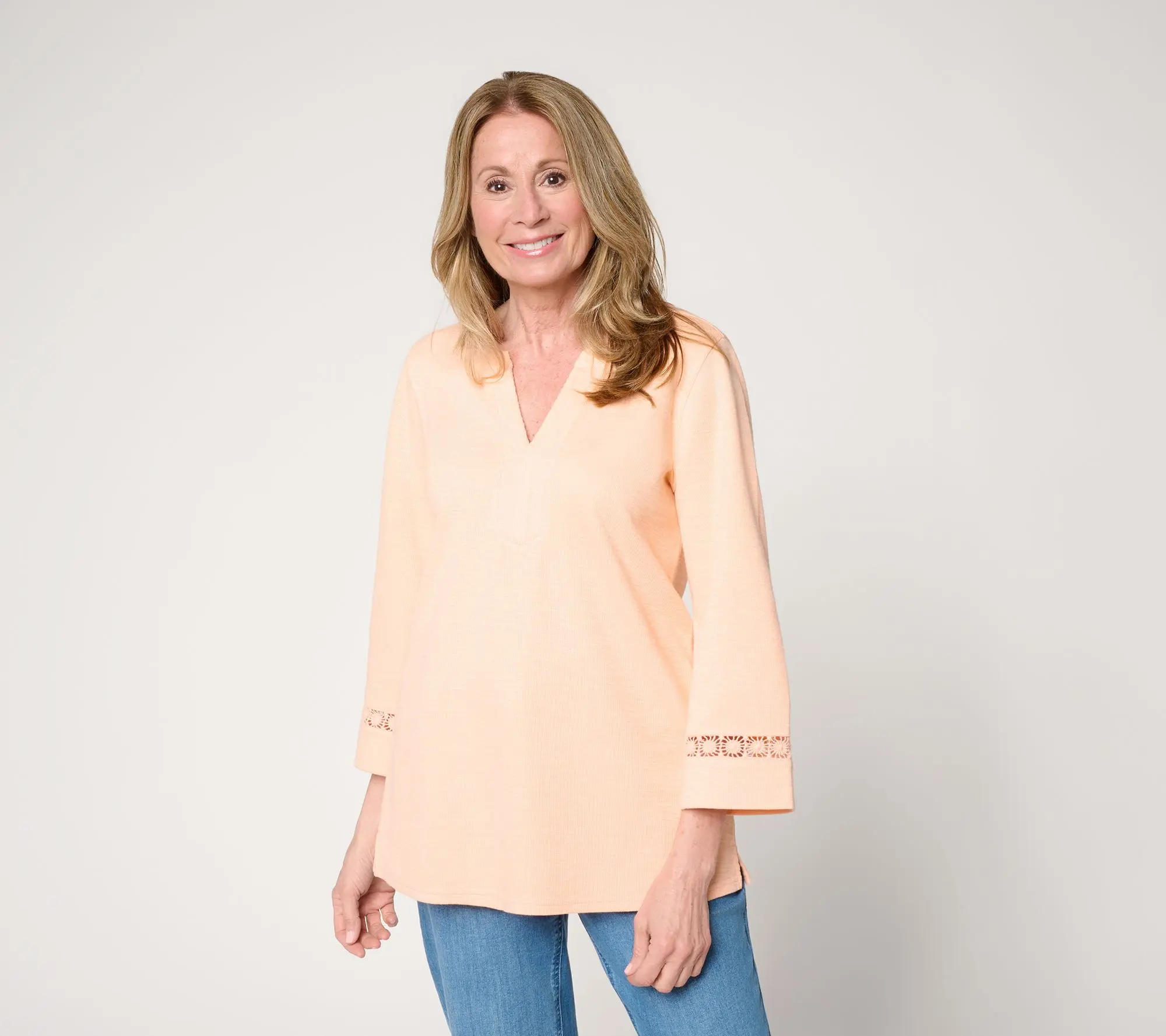 Susan Graver Soleil Petite Printed Slub Rib Knit Tunic Susan Graver Soleil Petite Printed Slub Rib Knit Tunic