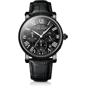 Men's Stylish Business Watch, Multifunction Quartz Movement Chronograph Roman Numerals Analog Calendar Date  Leather Band Wristwatch, Formal Casual Dress  Watch for Men