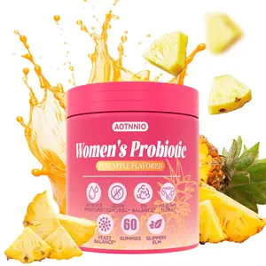 Feminine Probiotics Gummies Pineapple Flavor, Gummies with Slippery Elm, Prebiotics & Lactobacillus Blend for pH Balance, Dryness, 60 Count, Summervibes