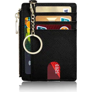 Slim Pocket Wallet, RFID Blocking Credit Card Holder Wallet with D-Shackle ID Window and Detachable  for Women (A-Black)
