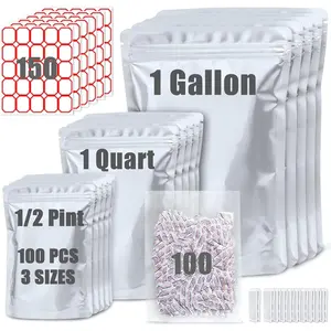 100 Pack Mylar Bags for  Storage with 100x300cc  Absorbers - 9 Mil 10"x14", 9Mil 6"x9", 9Mil 4.3"x6.3" - Resealable Bags for Packaging Products & Ziplock  Grade Bags for Storage
