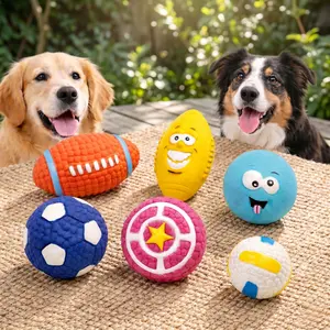 6-Pack Interactive Pet Toys Sports & Character Ball Assortment Textured Squeakers for Play Training Football Funny Lemon Silly Face Soccer Target Disc Training Ball Set