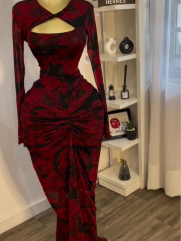 PULKRITU Women's All Over Print Cut Out Bodycon Dress, Fashion Casual Cocktail Party Dress for Daily Outdoor Wear, Women Dress for Autumn PULKRITU Women's All Over Print Cut Out Bodycon Dress, Fashion Casual Cocktail Party Dress for Daily Outdoor Wear, Women Dress for Autumn